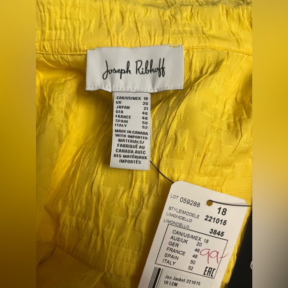 Joseph Ribkoff Bright Yellow Crinkly Fabric Capelike Jacket W/ Supercool Buttons - Picture 7 of 7